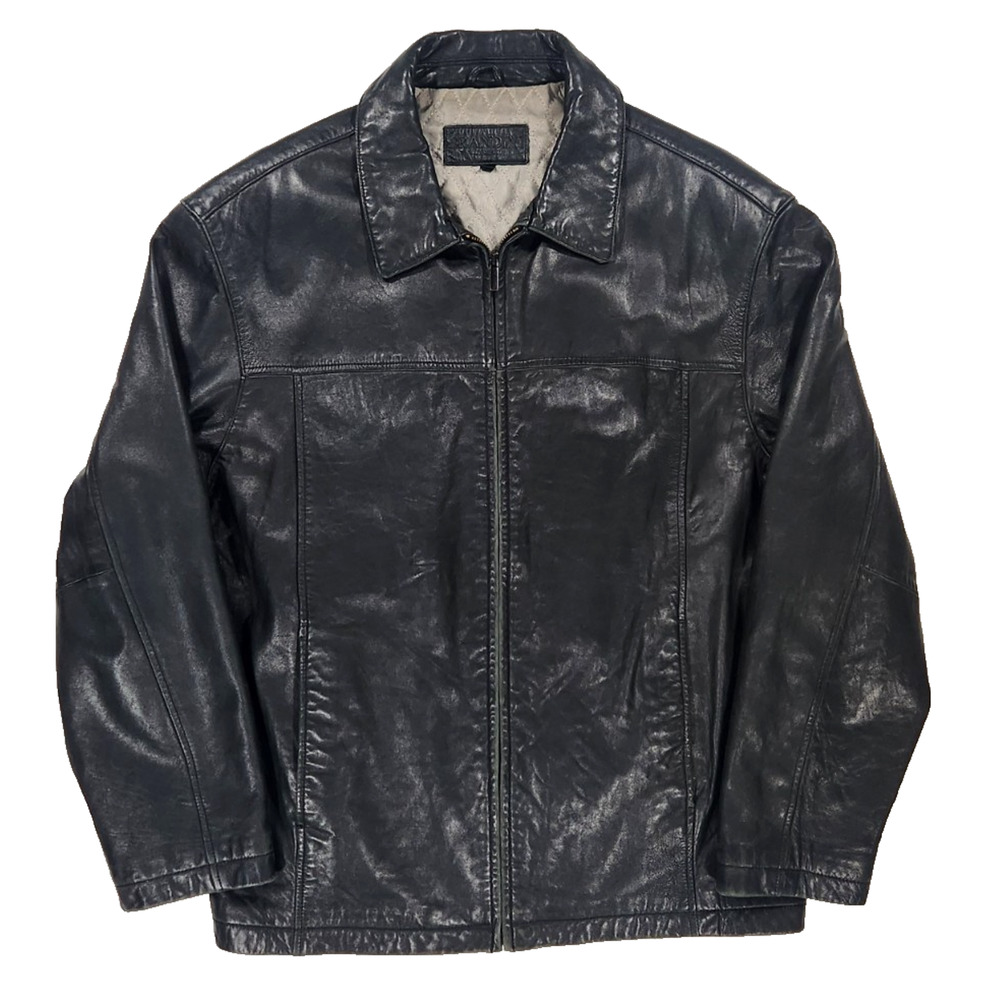 Brandini Men's L Black Lamb Leather Jacket Quilted Lined Classic Moto